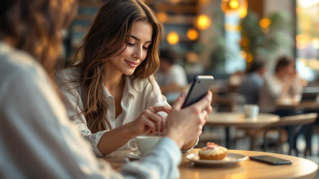 Dijitalleşen Kafe Deneyimi: Kafenizi Check-in Merkezine Dönüştürmenin Sırları Kafede dijital içerik üreten bir genç kadın, dijital check-in trendini yansıtıyor.