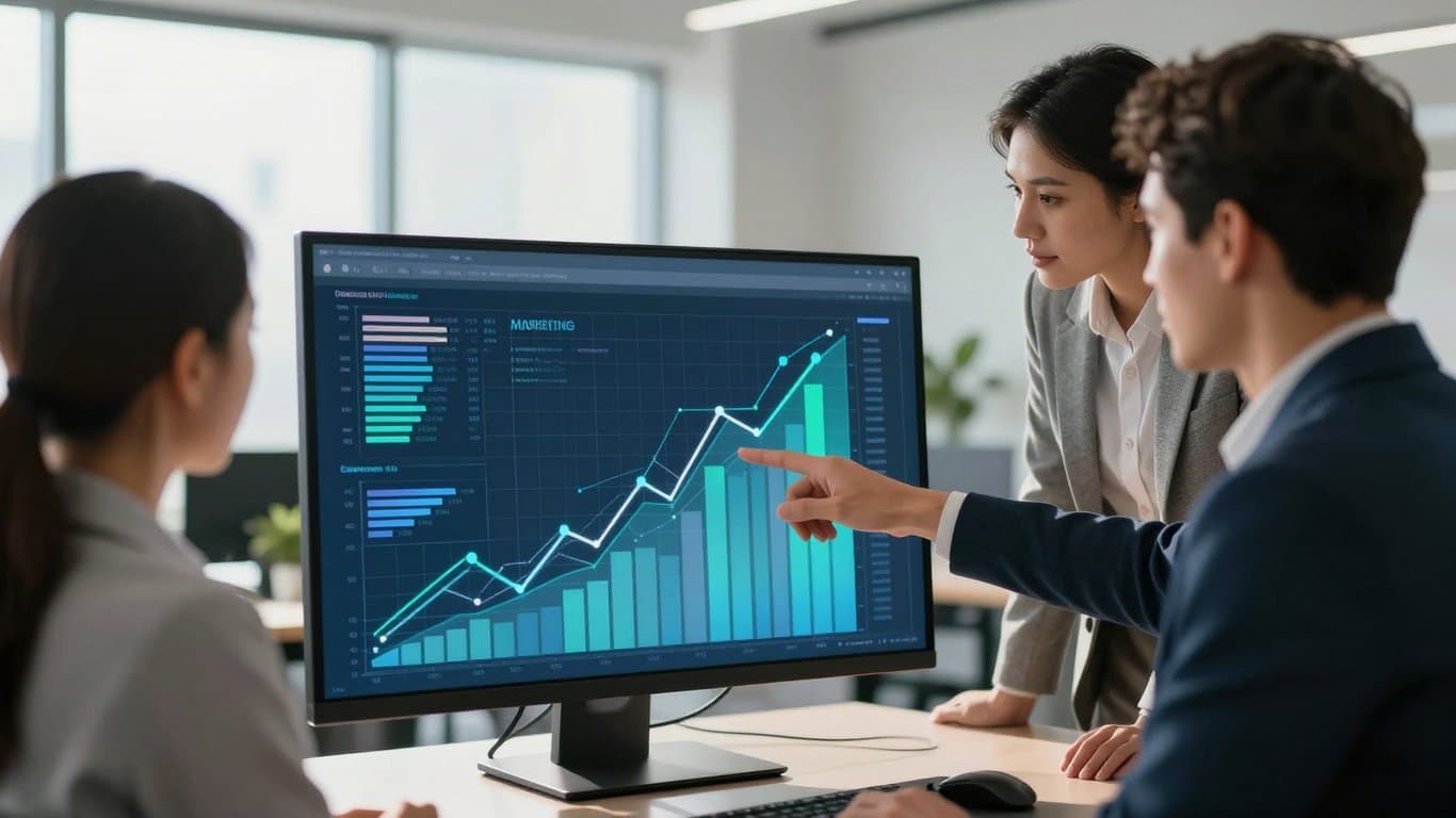 Dönüşüm odaklı dijital pazarlama stratejilerini tartışan profesyoneller.