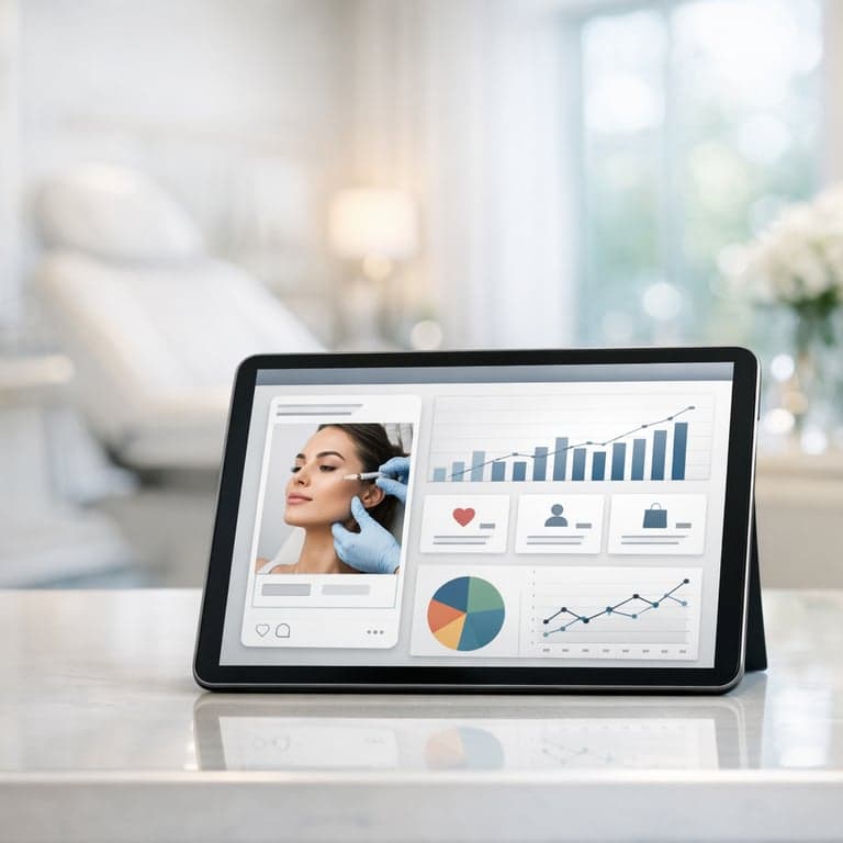 Estetik kliniklerinin Instagram reklam stratejilerini gösteren tablet ekranı detayı.