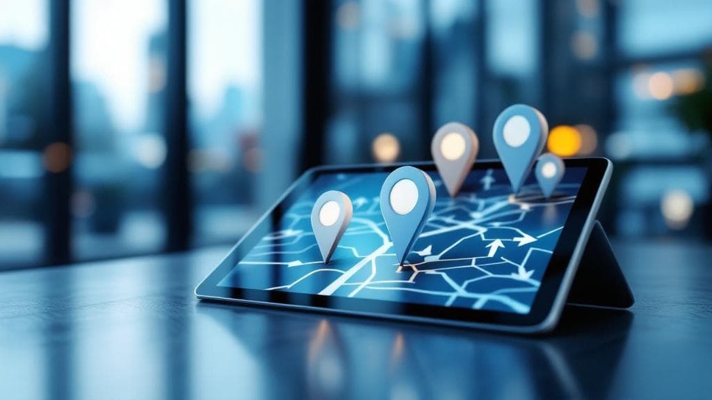 Google Haritalar Reklamı: Yerel Arama Görselleştirmesi Google Haritalar reklamının yerel işletmeler için önemini gösteren bir tablet ekranı.