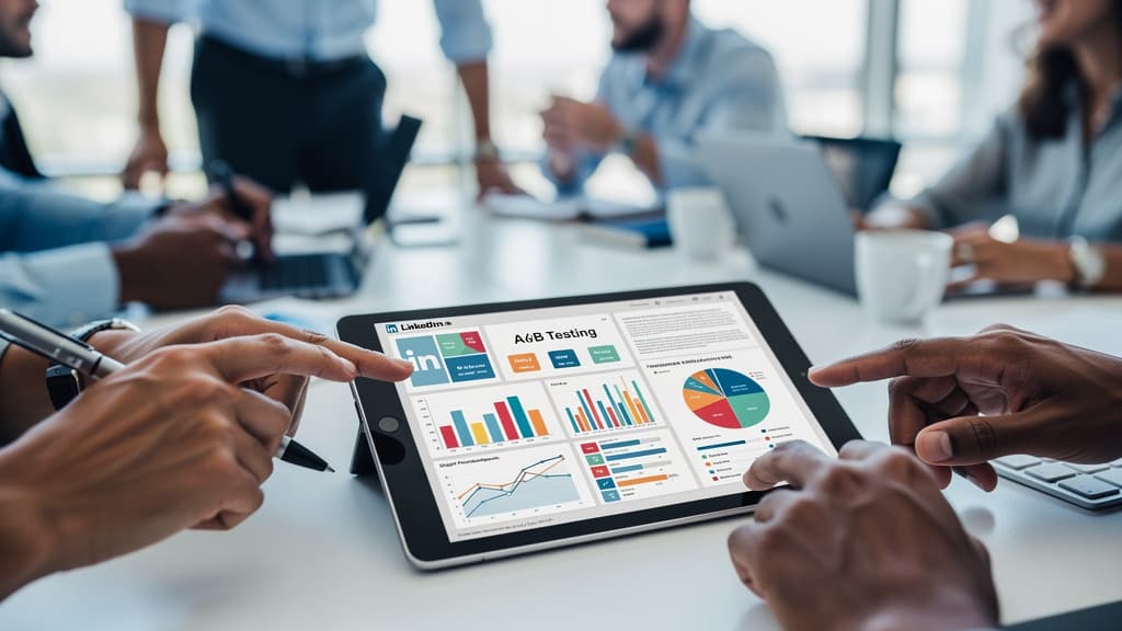 LinkedIn Reklamlarında A/B Testi: Veriye Dayalı Pazarlama Stratejileri LinkedIn reklamlarında A/B testi yapan B2B profesyonelleri.