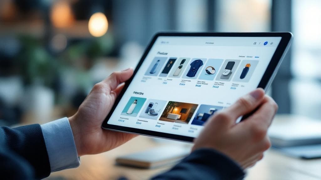 Meta Business Suite ile oluşturulan dijital ürün kataloğu ekranı ve kullanıcı eli.