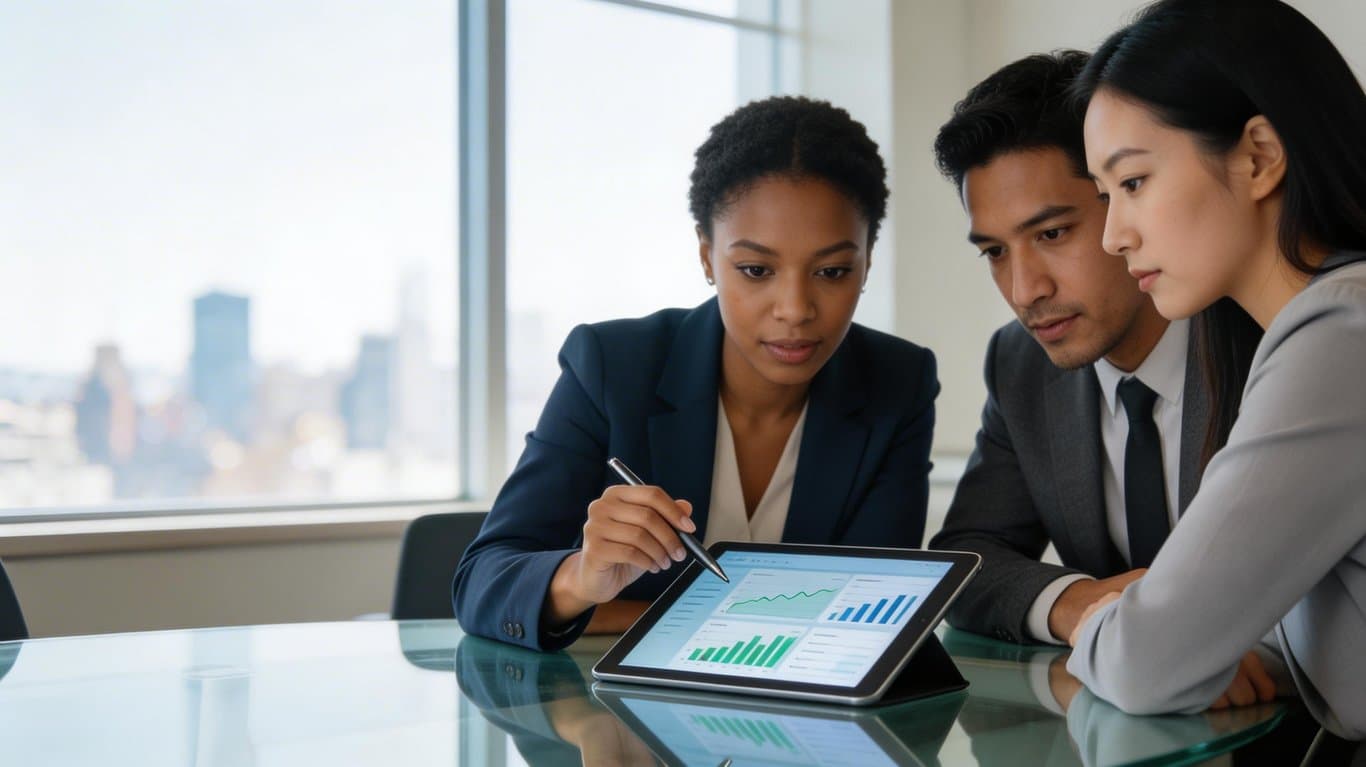 Şeffaf raporlama ajansının anlaşılması için bir ekip veri analizini tartışıyor.