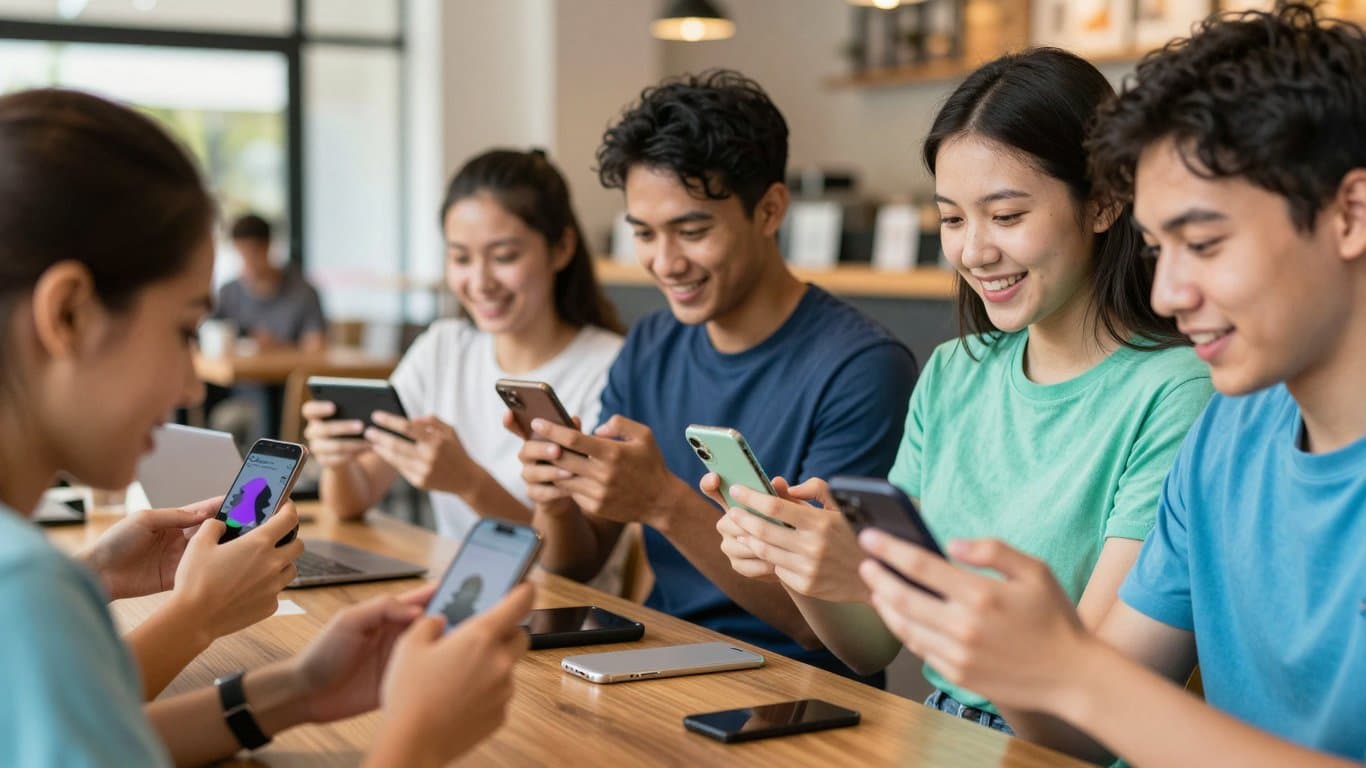 Snapchat reklamları, gençlerin platformda AR filtreleriyle etkileşimini gösteriyor.