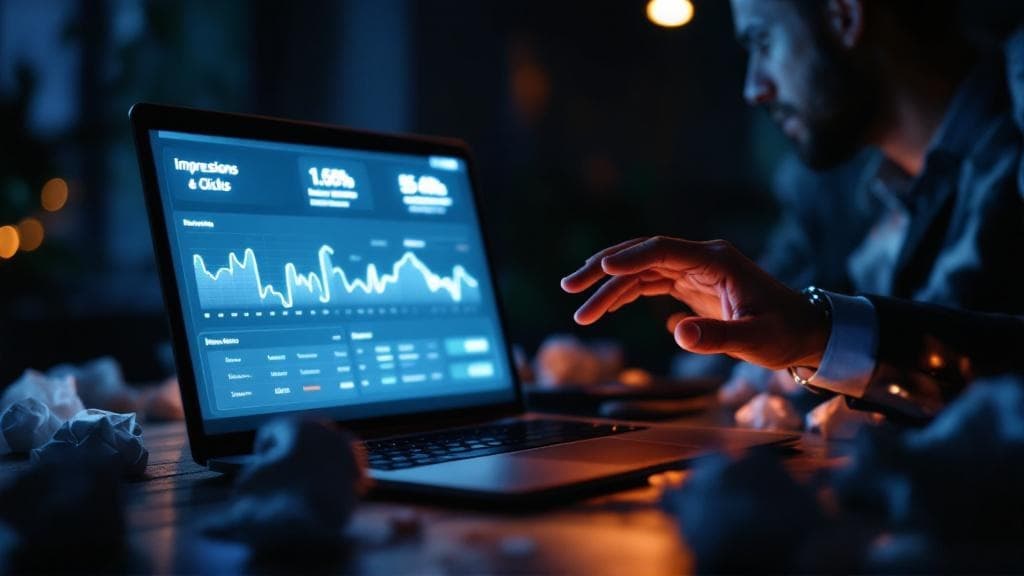 Yanlış Metriklere Odaklanma: Tıklama Tuzağı ve Dönüşümün Önemi Google Ads'de dönüşüm takibi olmadan elde edilen yüksek tıklamaların yanıltıcı olmasını gösteren görsel.