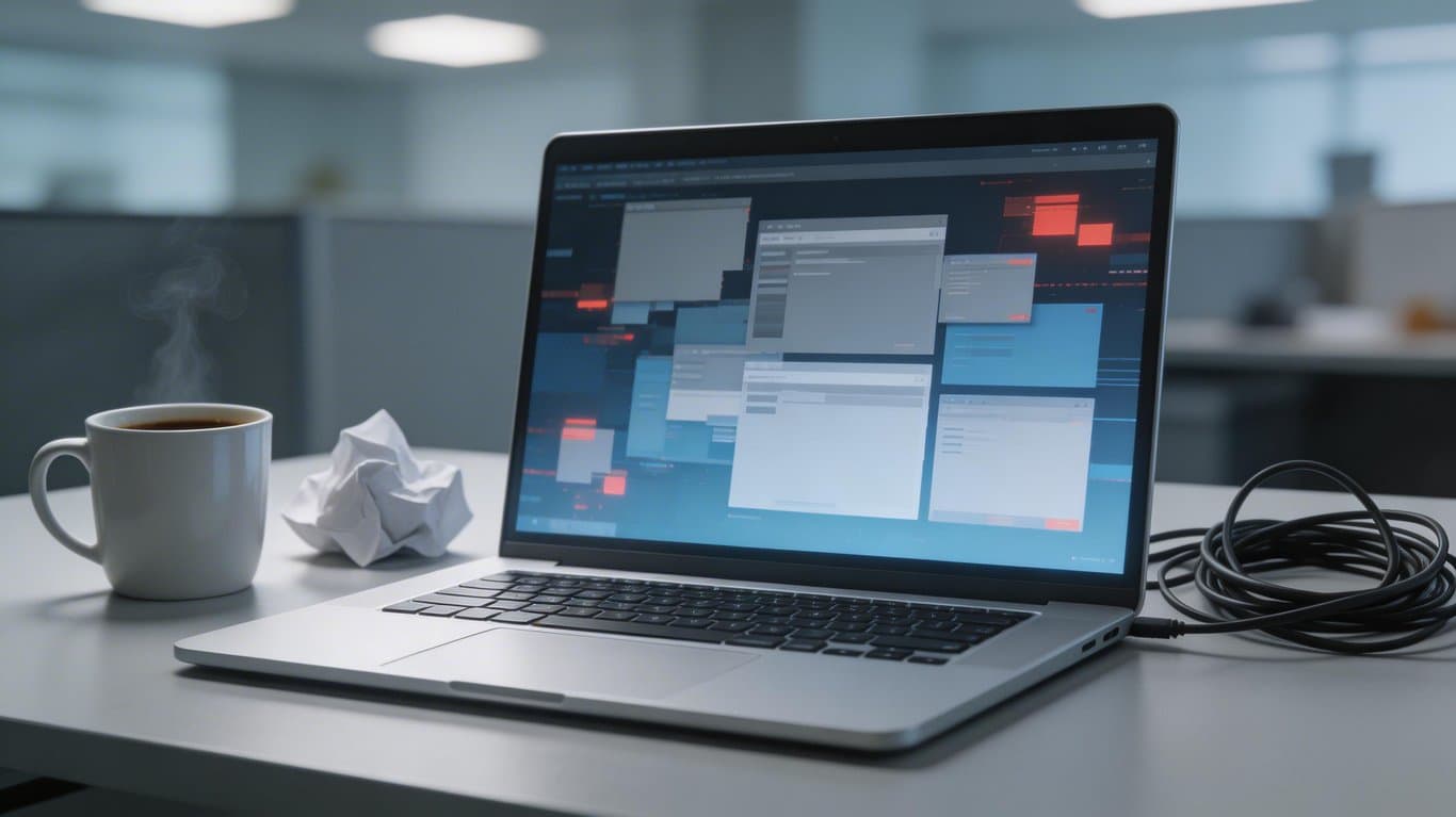 Ucuz web sitesinin karmaşıklığını ve sorunlarını gösteren dijital kaos.