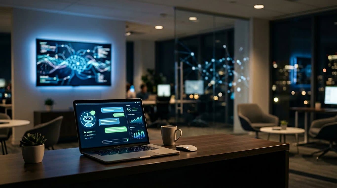 AI chatbot ile 7/24 satış devamlılığı sağlayan modern ofis ortamı.